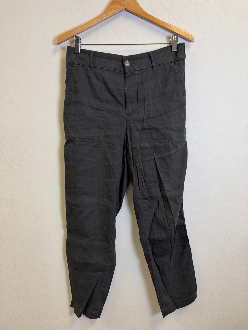 Lou & Grey Straight-Leg Linen-Blend Pants in Charcoal